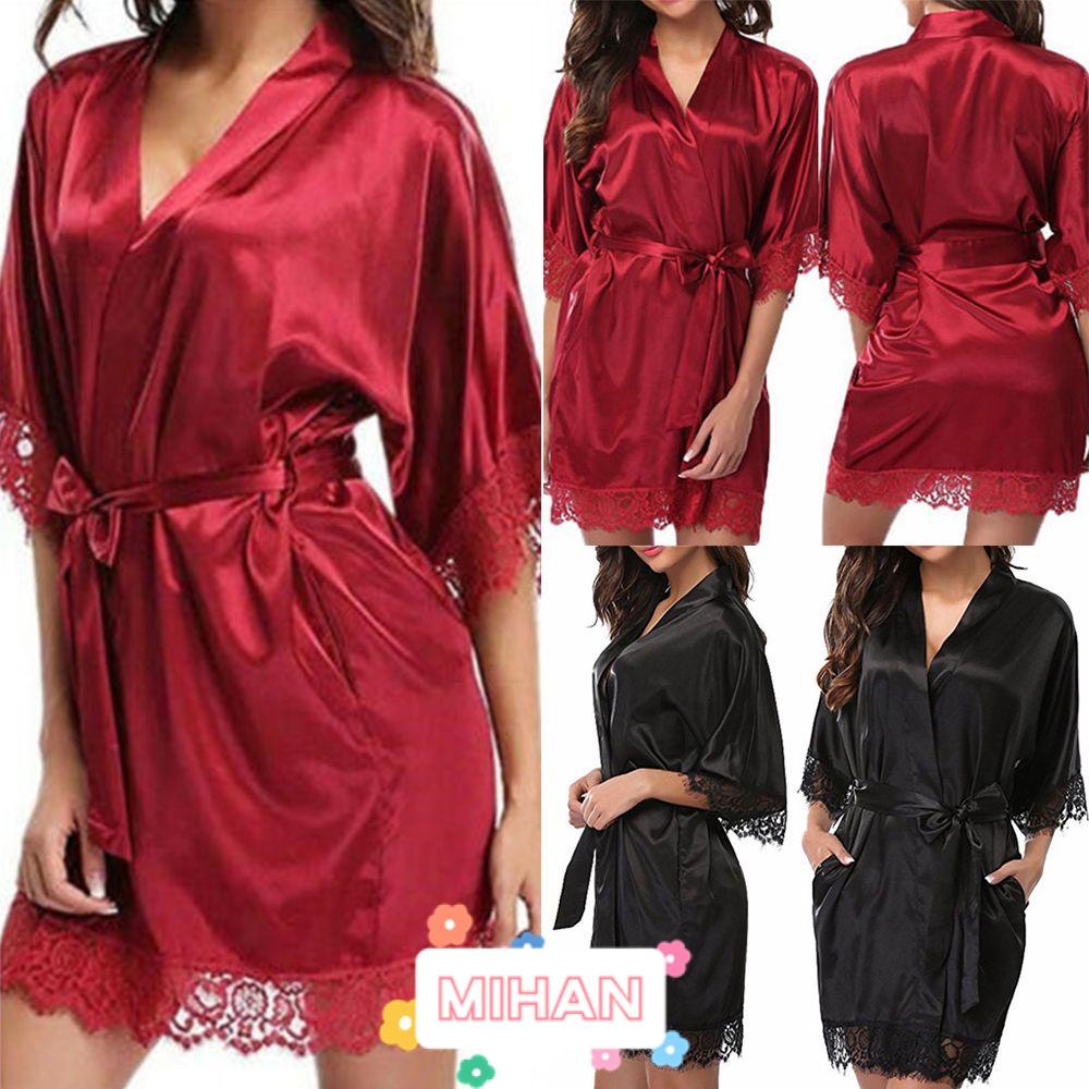 Đầm Ngủ Kiểu Kimono Tay Dài Phối Ren Thời Trang Cho Nữ MIHAN1