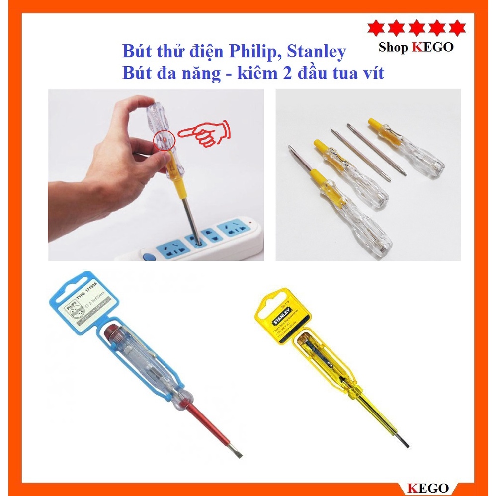 Bút thử điện kiêm tô vít 2 đầu, Bút đo điện chính hãng Philip, Stanley