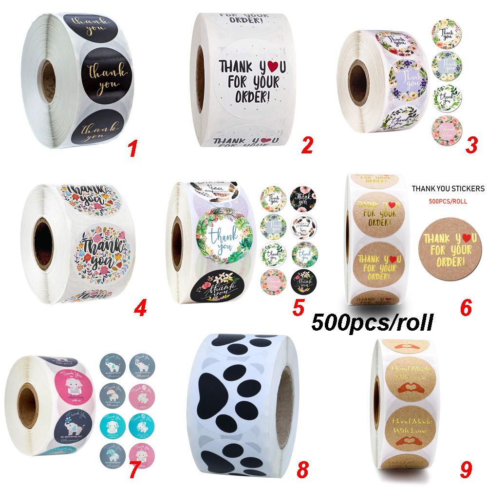 Cuộn 500 Nhãn Dán Tròn In Chữ Thank You Dùng Trang Trí Gói Quà DIY