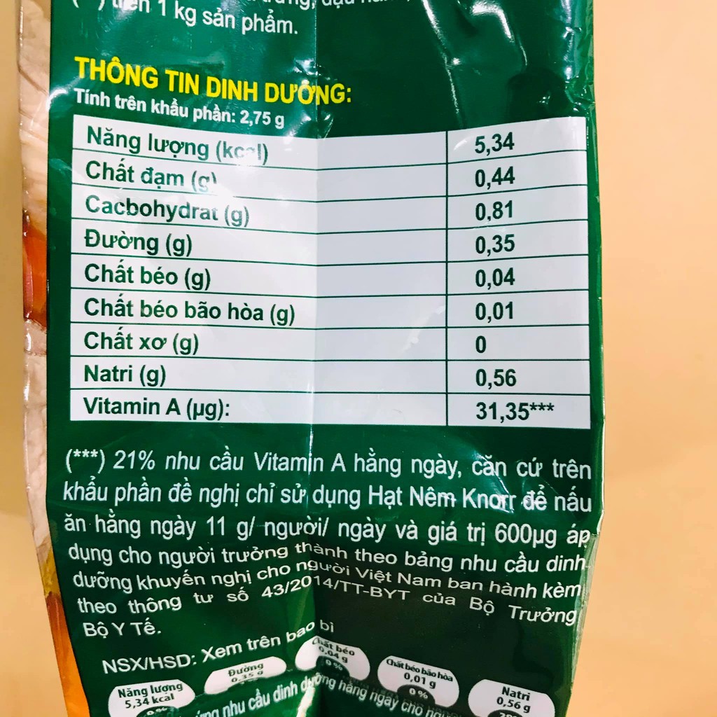 Hạt nêm thịt thăn, xương ống, tủy Knorr gói 1,8 Kg