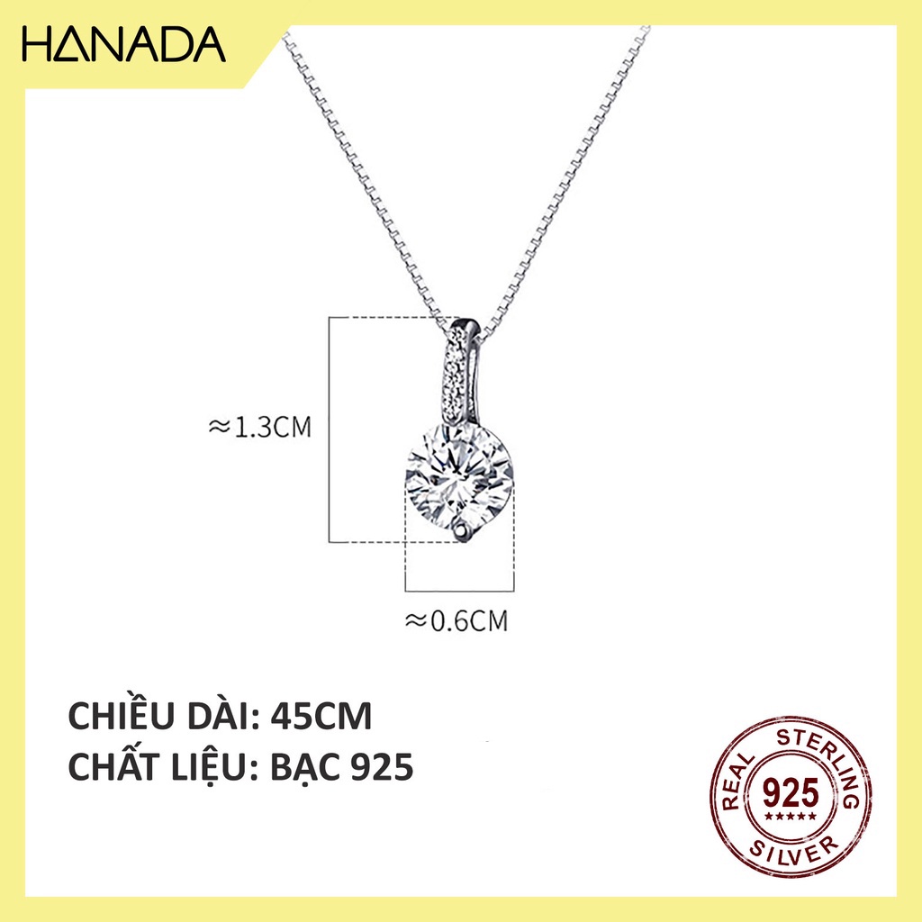 Dây Chuyền Bạc 925 Hanada Tròn Một Đá Vòng Cổ Bạc Đi Tiệc Sang Trọng 0982 K8