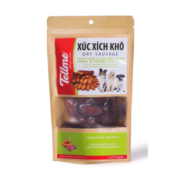 [ 70g ] TELLME® Xúc Xích Khô Thịt Heo &amp; Cà Rốt / Bí Ngô Tươi Dạng Cắt Lát