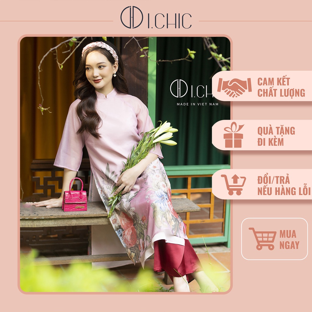 ICHIC - Áo Dài Cách Tân Hương Xuân Hồng Thiết Kế Tơ Cao Cấp