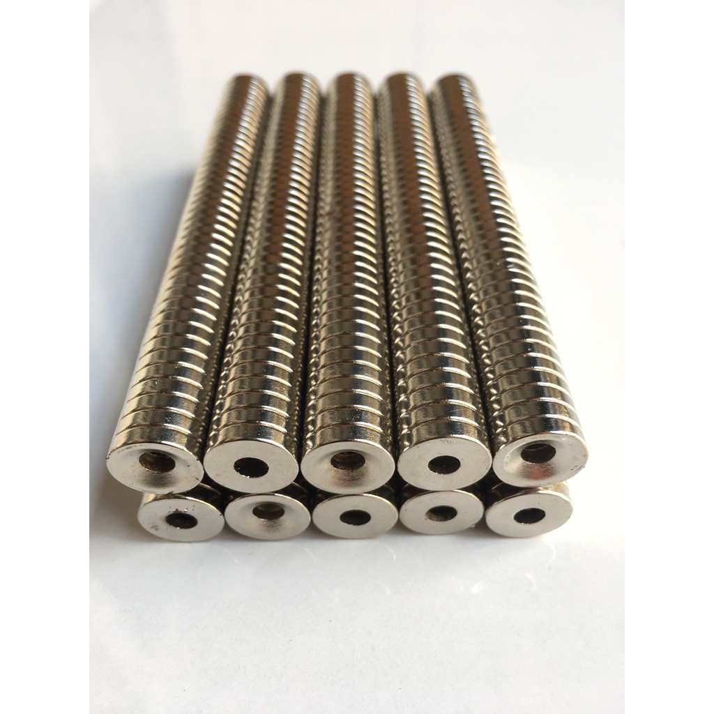 Nam châm câu cá 10x3mm lỗ 3mm viên trắng đất hiếm có lỗ