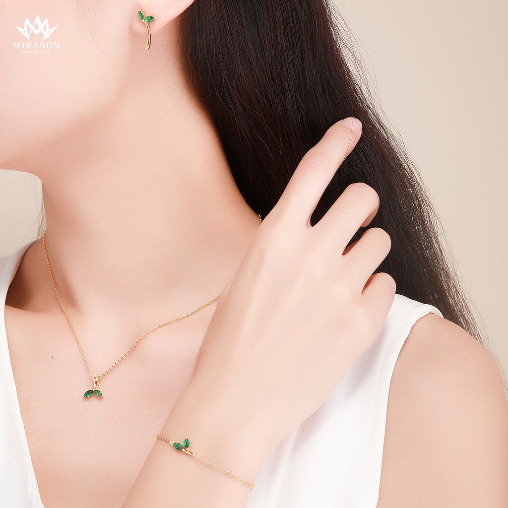 Khuyên Tai Bạc Nữ MIRASON Mầm Lá Xanh Sang Trọng MBT136 -  Bông Tai Nữ Bạc 925 Cao Cấp