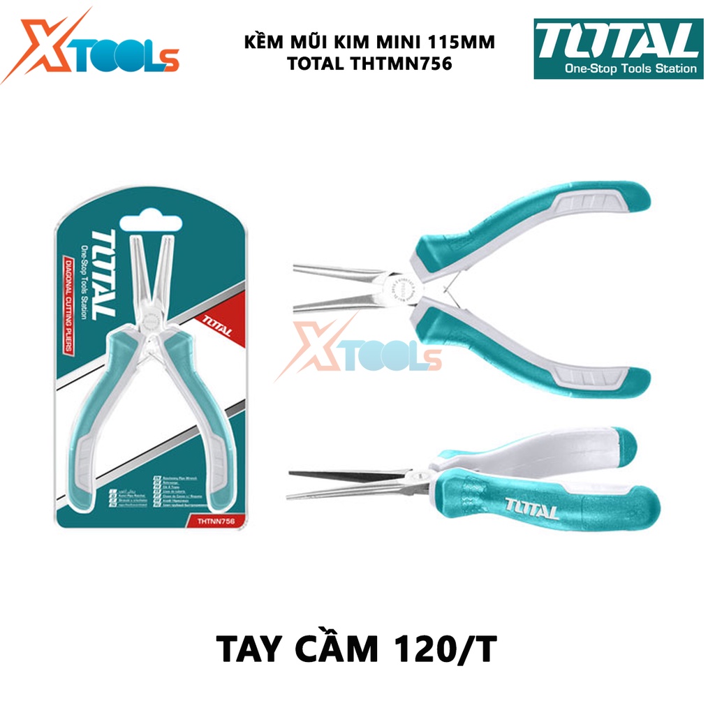 Kềm mũi kim mini TOTAL THTMN756 Kìm mũi kim Kích thước 4,5 &quot;/ 115mm, thép CR-V, tay cầm cách điện,bọc cao su chống trơn