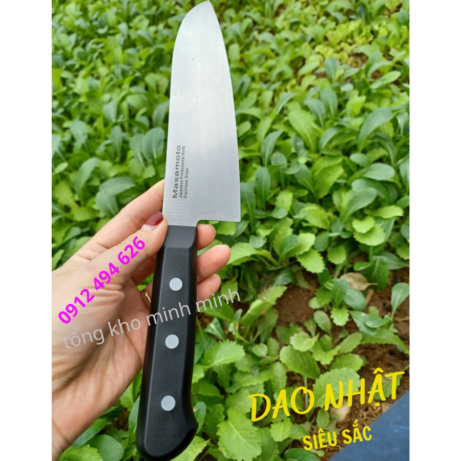 Dao Nhật. Dao làm bếp đa năng MASAMOTO Santoku165 cán gỗ Pakka thép Cacbon cao cấp