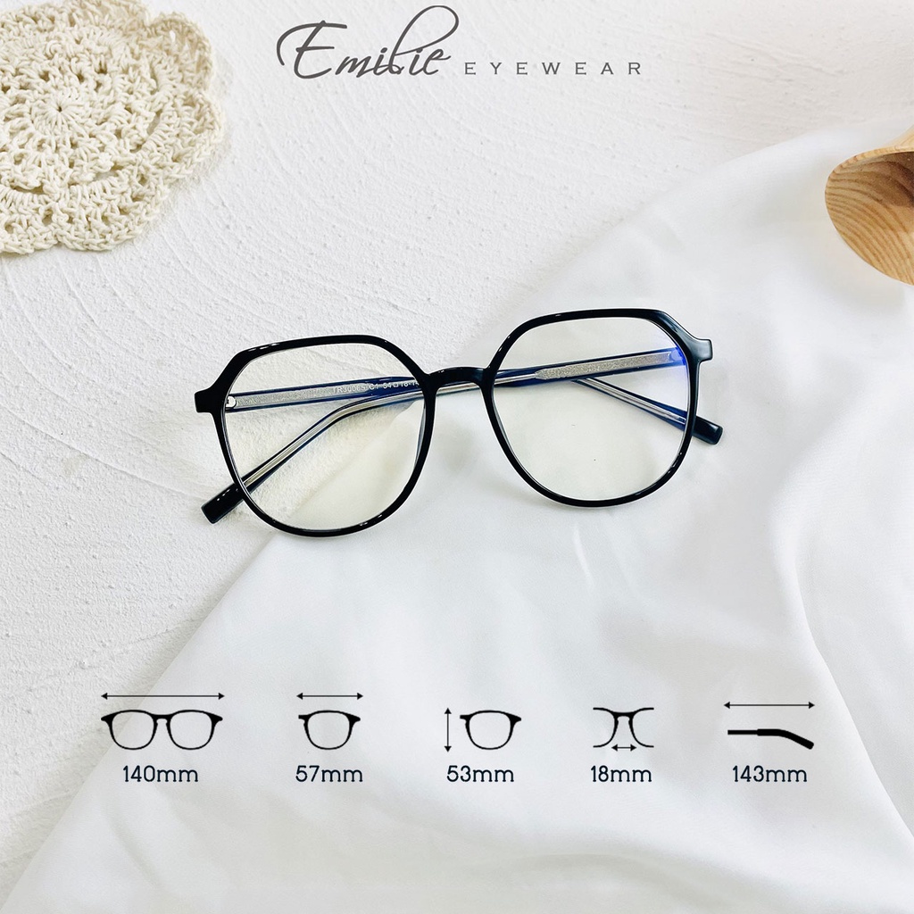 Gọng kính nam nữ nhựa dẻo cốt kim loại size to Kính mắt Emilie phụ kiện thời trang 30065