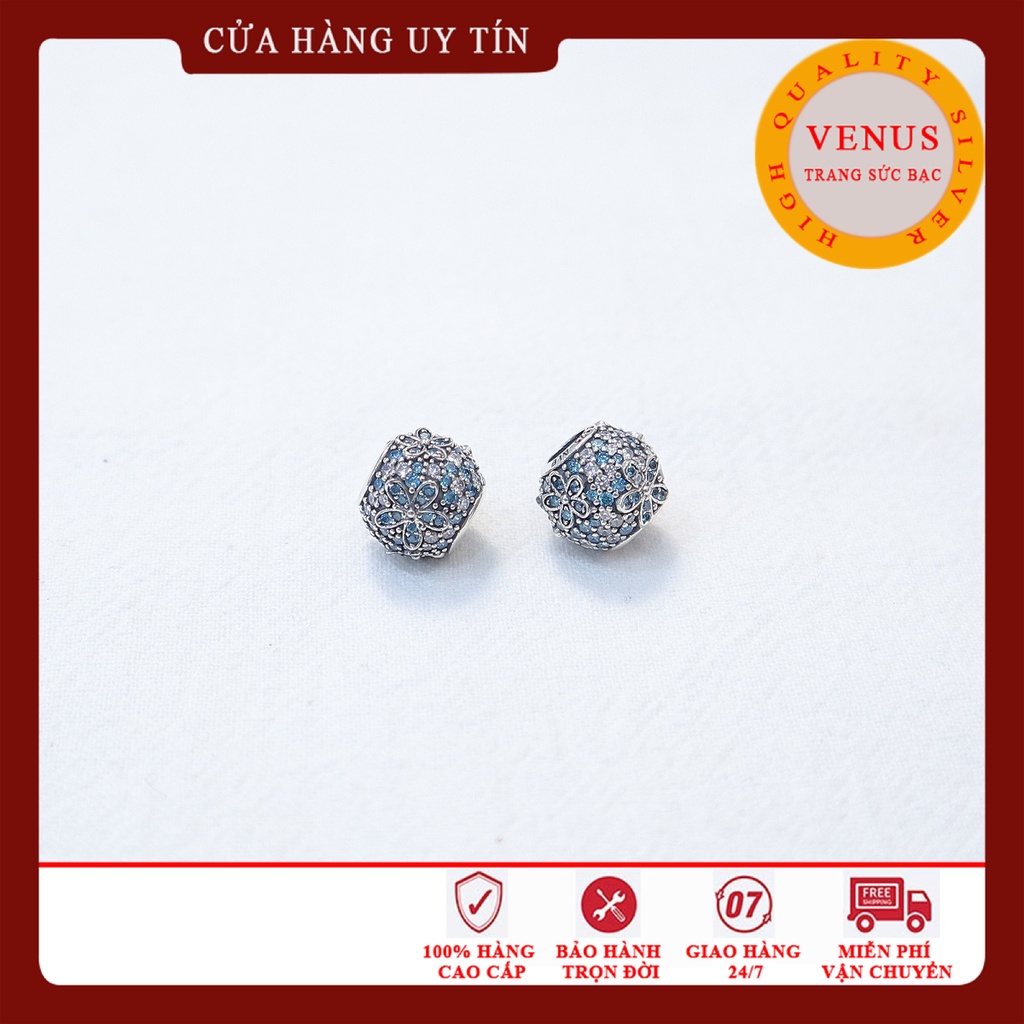 Charm bạc cầu hoa daisy xanh ngọc cao cấp- Trang sức bạc Venus
