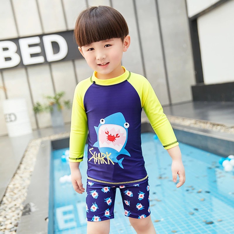 3pcs Kids Baby Swimming Suit Boy Split Swimwear Cartoon Shark Baju Renang