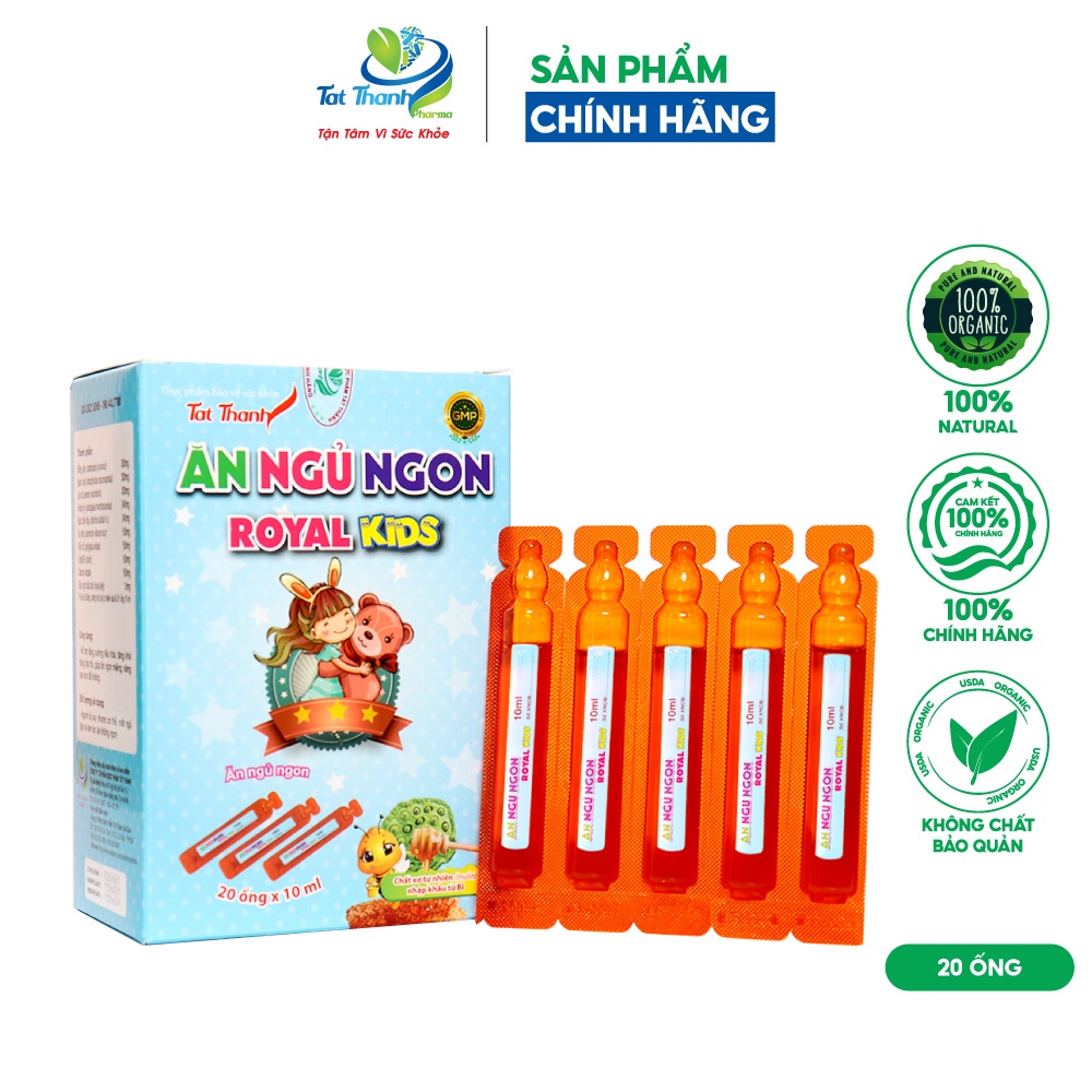 Ăn ngủ ngon Royal Kids Tất Thành Pharma tăng cường tiêu hóa giảm mồ hôi trộm cho trẻ hộp 20 ống