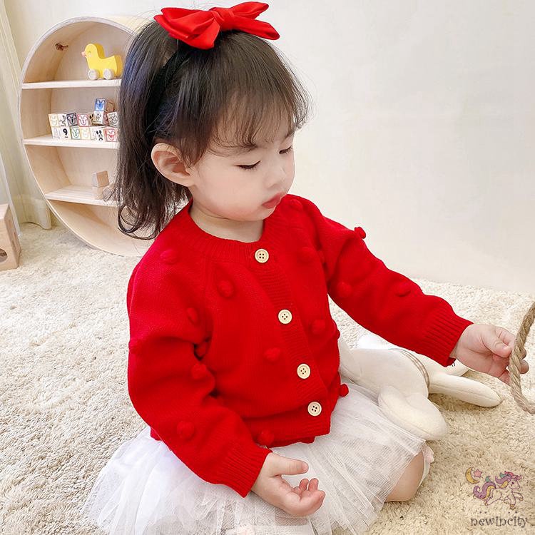 Áo khoác cardigan cổ tròn phối hoa văn đáng yêu cho bé gái