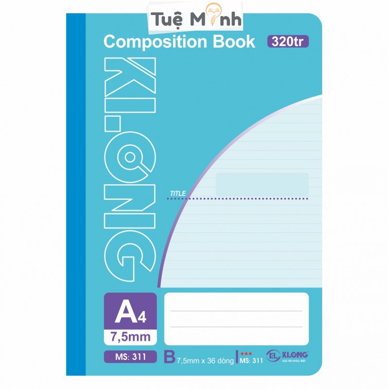 Vở Klong A4 320 trang kẻ ngang may dán gáy Compostion Book KLong MS 311