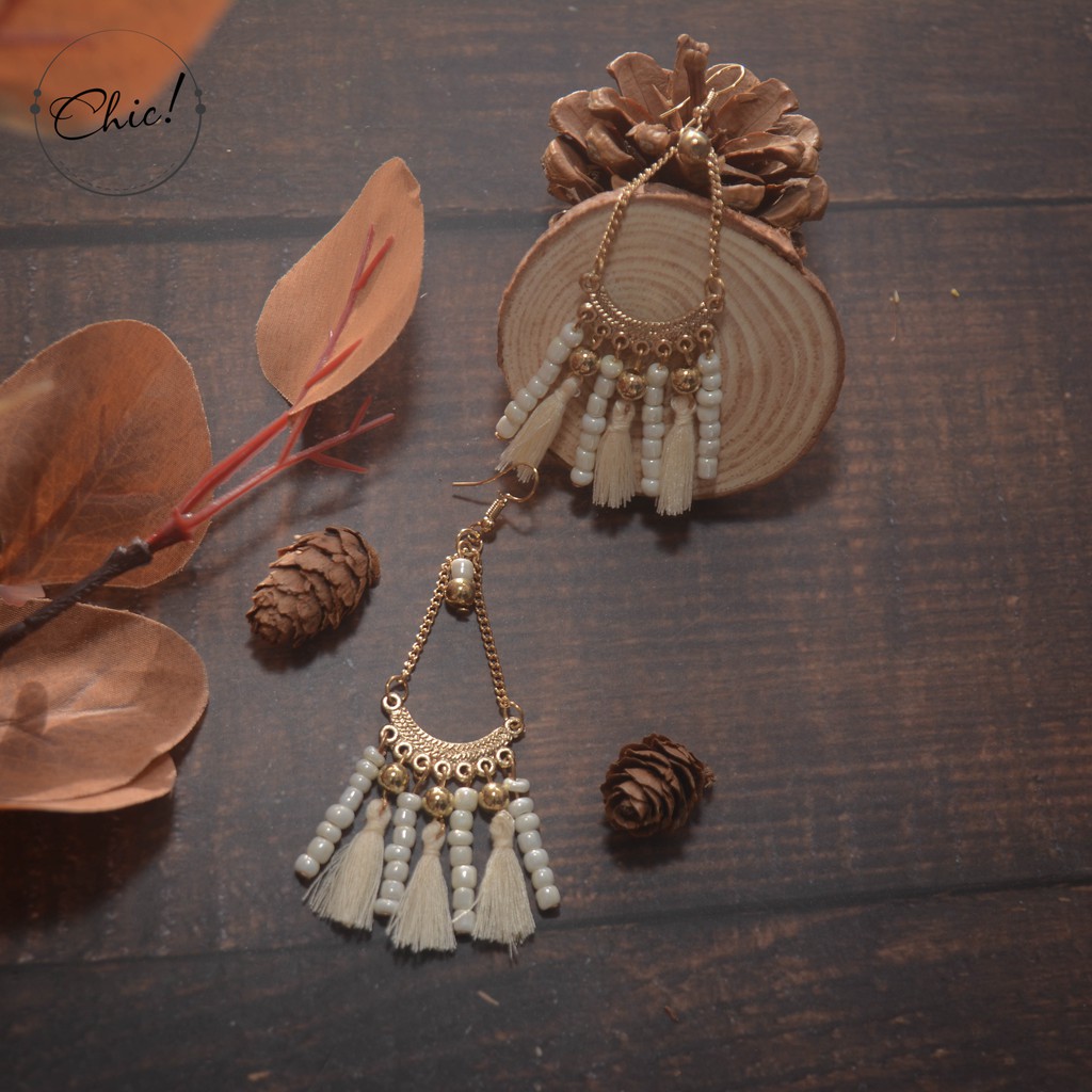 Hoa tai Boho loại tam giác tua rua
