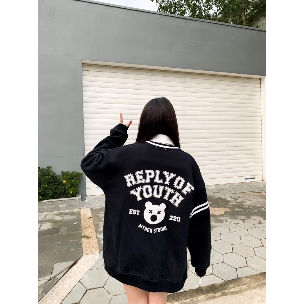 Áo cardigan 𝑭𝑹𝑬𝑬𝑺𝑯𝑰𝑷  Áo cardigan nỉ bông dáng rộng dưới 75kg TABI STORE - Cardigan thêu logo Bear