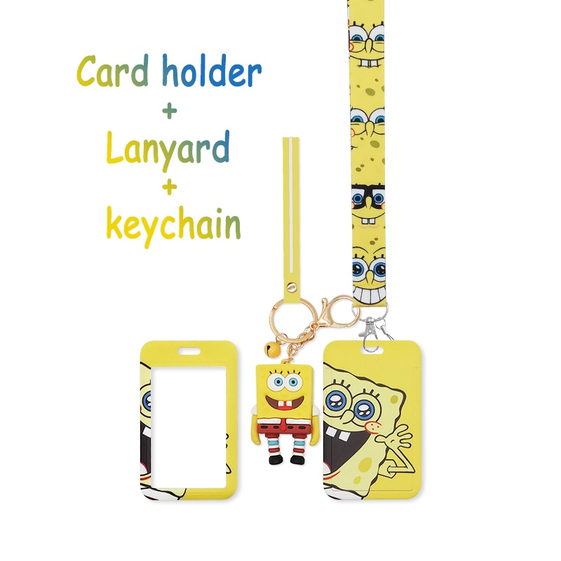 Dây Đeo Cổ + Ngăn Đựng Thẻ Họa Tiết Spongebob 3D Gắn Điện Thoại Di Động Tiện Dụng