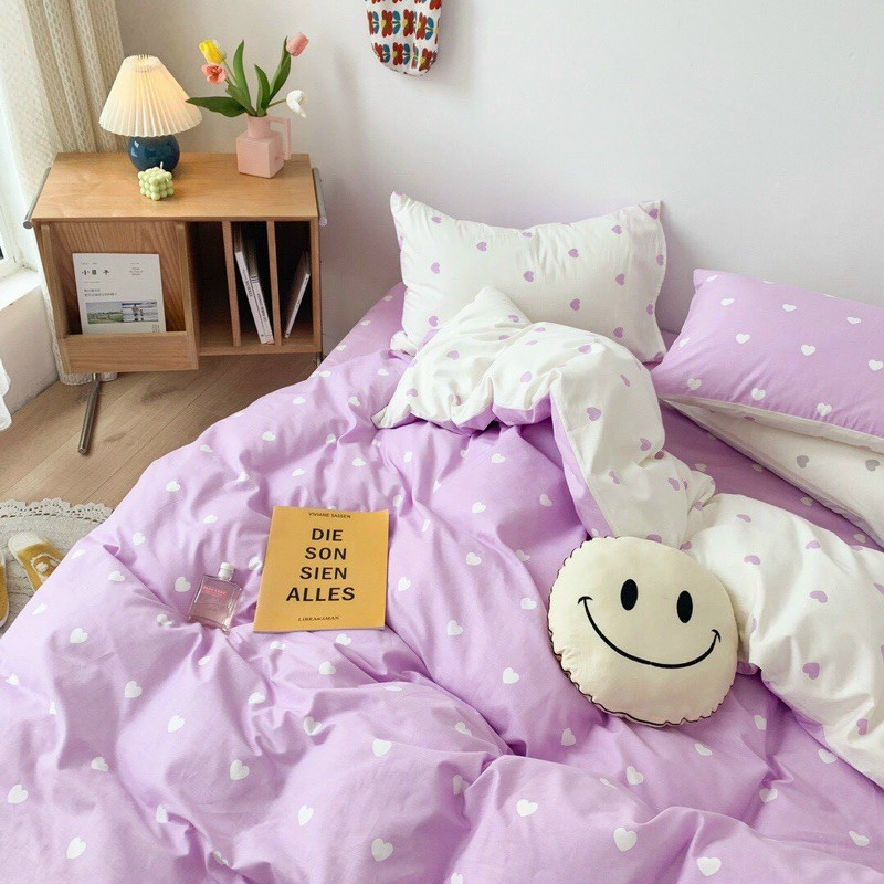 Set Chăn Ga  Cotton Poly Tim Nhí Phối Màu Siêu Xinh (Shinbedding_store)