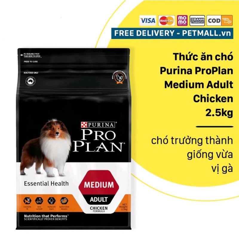 Hạt Cao cấp Purina PRO PLAN Medium Adult Chicken 2.5kg - chó trưởng thành giống vừa vị gà