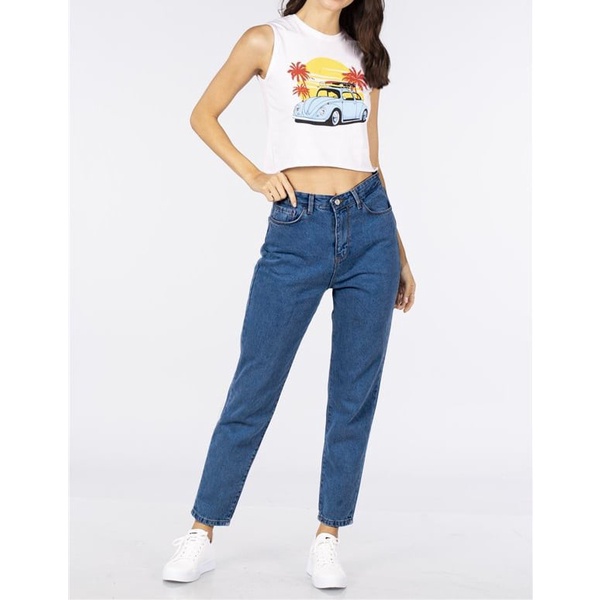 Quần Mom Jeans Nữ Lưng Cao Màu Xanh Đậm M-03C