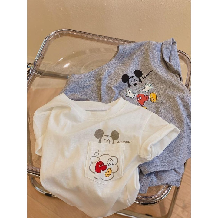 Áo Thun Cotton Tay Ngắn Kẻ Sọc In Họa Tiết Hoạt Hình Phong Cách Hàn Quốc Cho Bé