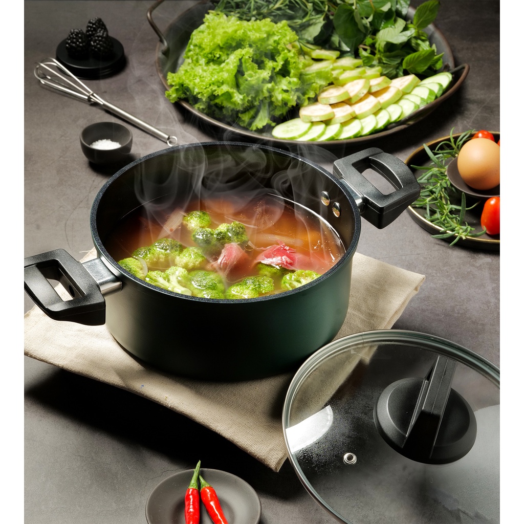 Nồi Chống Dính Bếp Từ Tráng Men Sứ Nấu Canh, Kho Cá, Nấu Cháo Màu Xanh Ngọc Lục Bảo Size 20cm