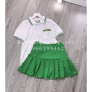 Set áo polo + chân váy xanh