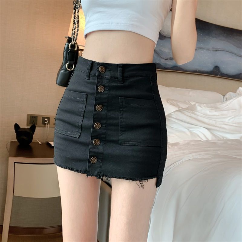 Jiashucheng Hot Chân Váy Denim Ngắn Dáng Chữ a Lưng Cao Ôm Eo Thời Trang Mùa Hè Hàng Mới Dành Cho Bạn Nữ