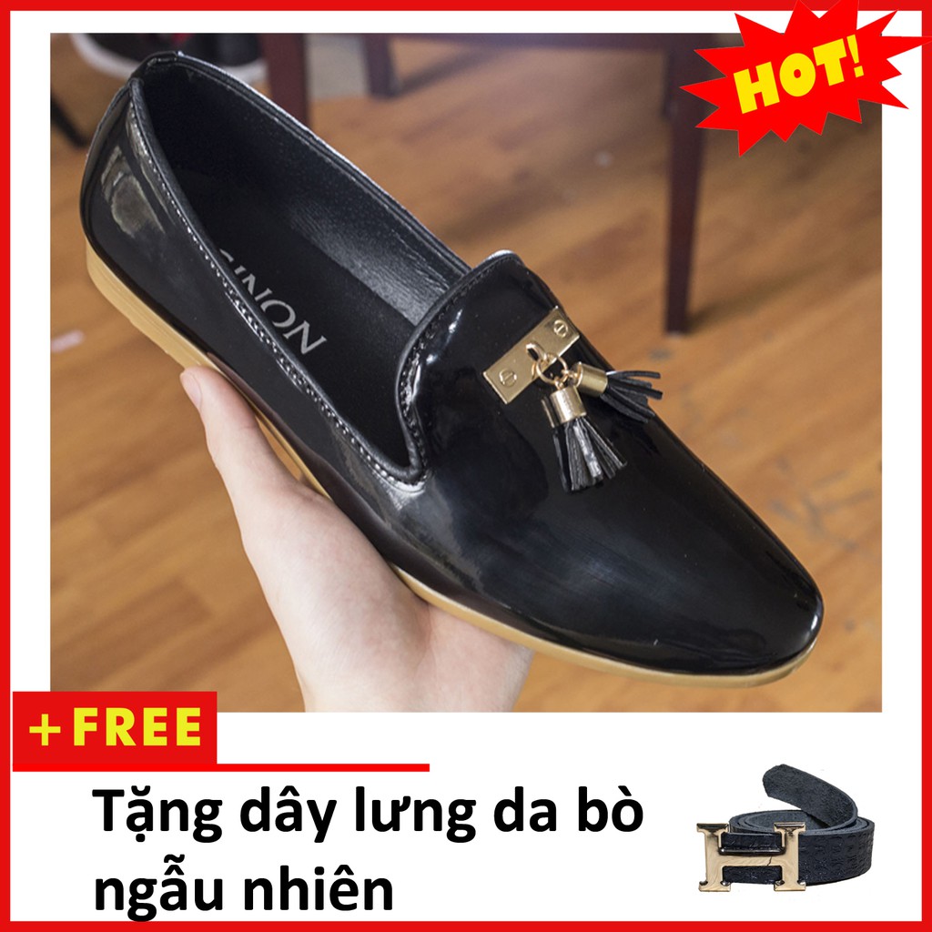 Giày Lười Nam Đẹp Đế Khâu Chuông Vàng Da Bóng Màu Đen Phong Cách Hàn Quốc - M124-BONG (TL)