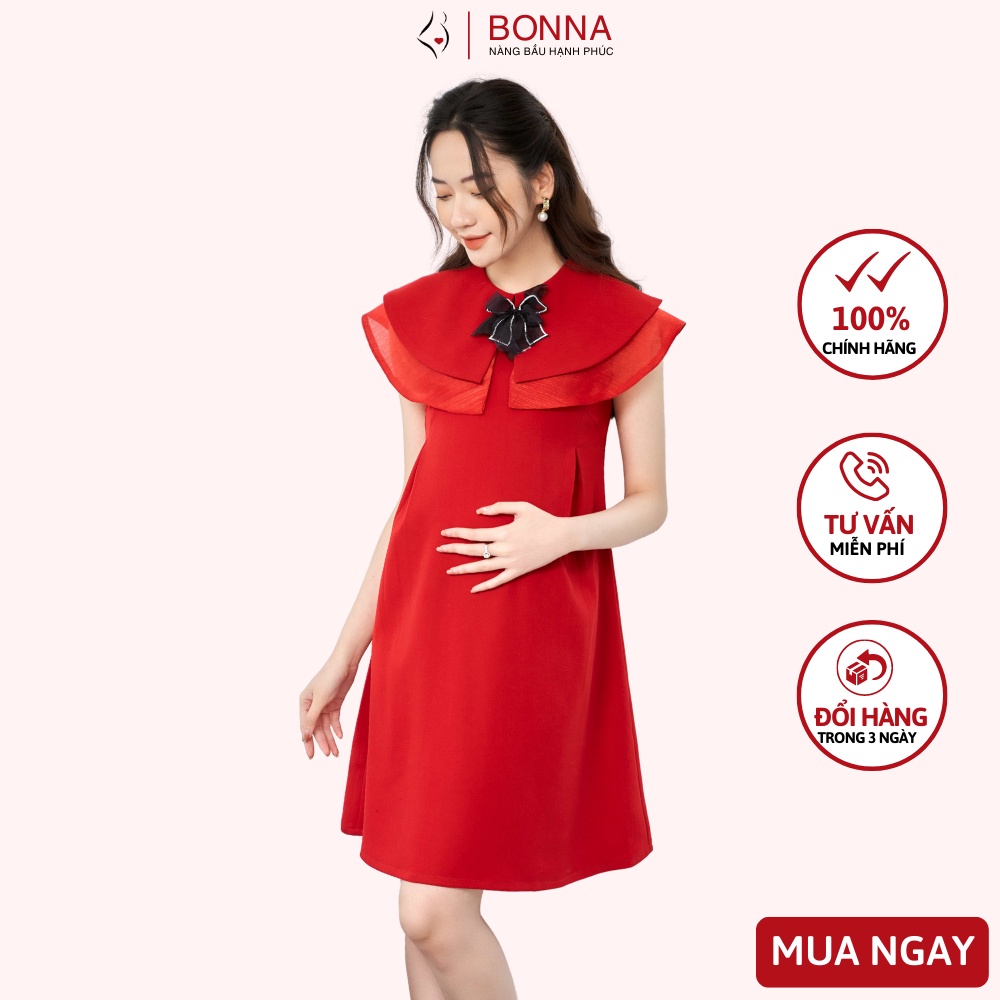 Đầm bầu thiết kế BONNA dáng suông sang chảnh, kiêu kì, phối cổ hai lớp tơ ánh lạ mắt, phù hợp cho buổi tiệc, sự kiện T79