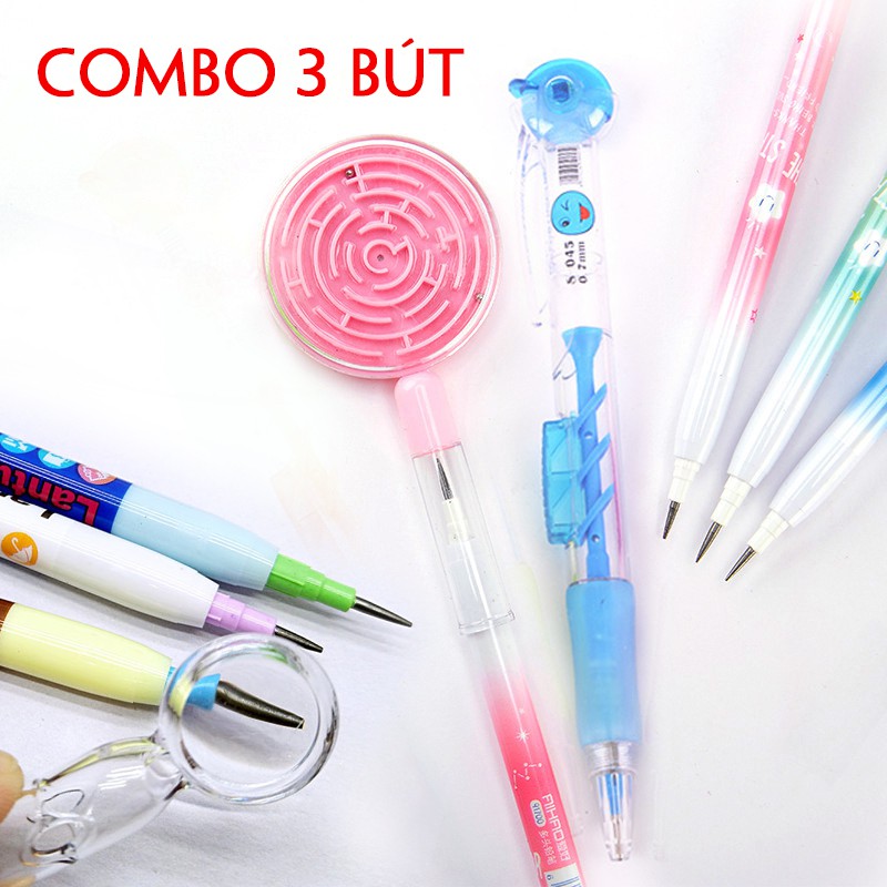 Combo 3 bút chì khúc bút chì kim hoạ tiết kiểu mê cung kính lúp con lăn Legaxi