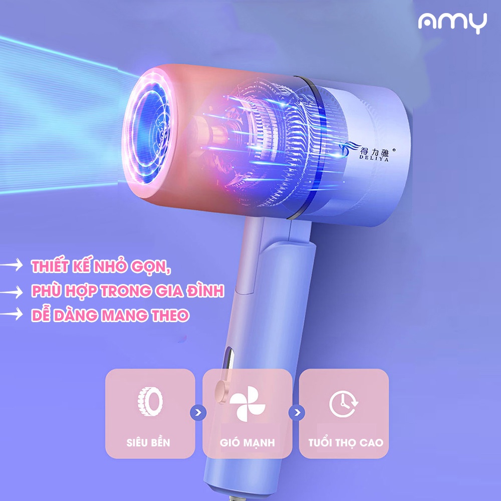 [Mã BMBAU50 giảm 7% đơn 99K] Máy Sấy Tóc mini công suất lớn sấy 2 chiều nóng lạnh AMY FLOWERS có đầu thổi kèm theo