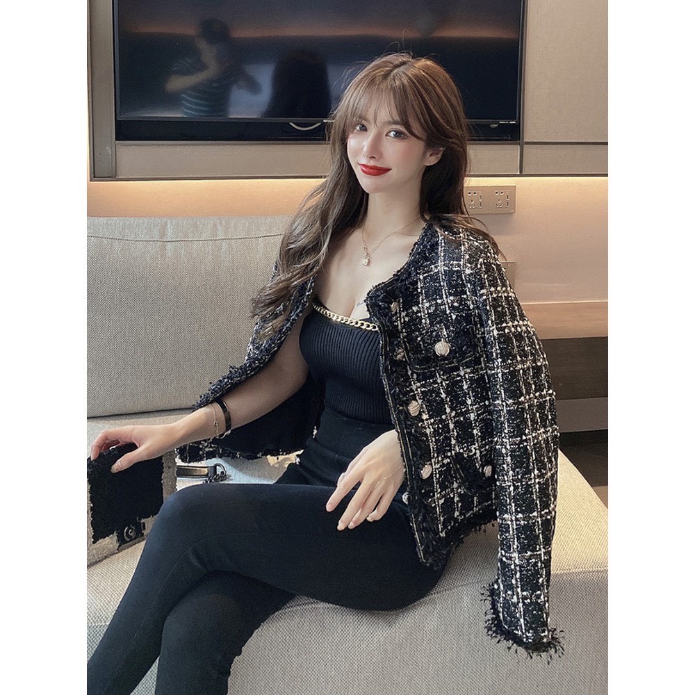 Khoác dạ tweed CÓ SẴN] Áo khoác tweed ngắn, khoác dạ nữ hàng quảng châu