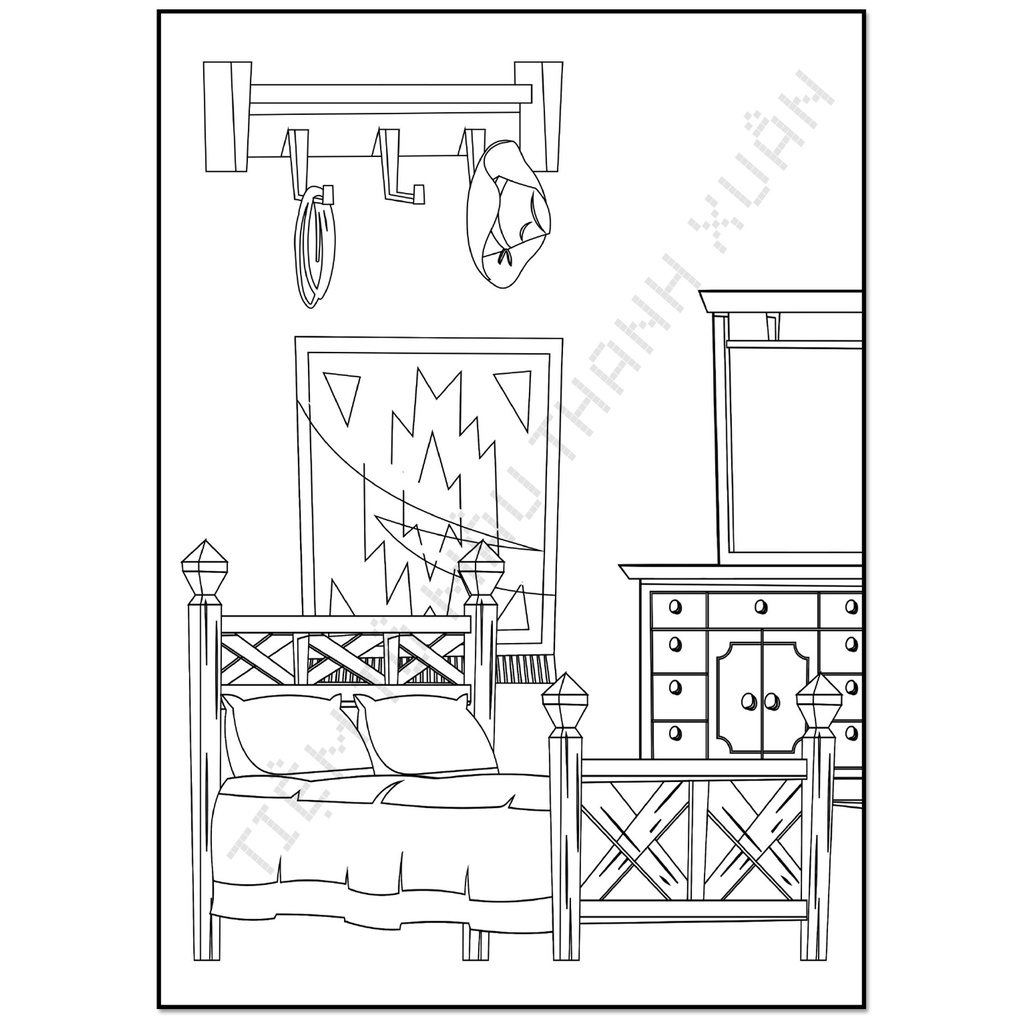 Set 30 Tờ Tranh Tô Màu Chủ Đề Nội Thất Tô Màu Sáp, Màu Chì - Tiệm Tô Màu Thanh Xuân
