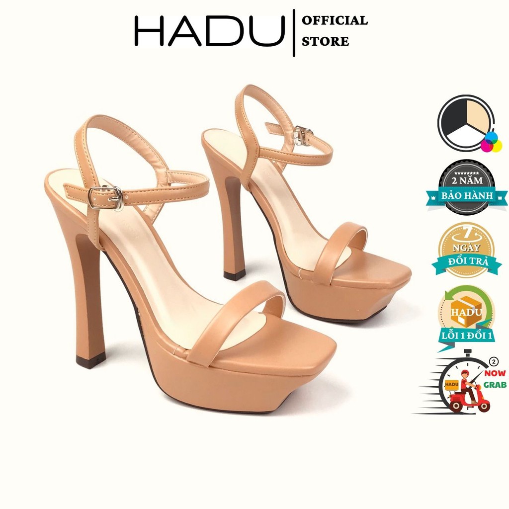 Giày Sandal cao gót 12cm HADU G128 đế đúp, gót trụ, quai ngang