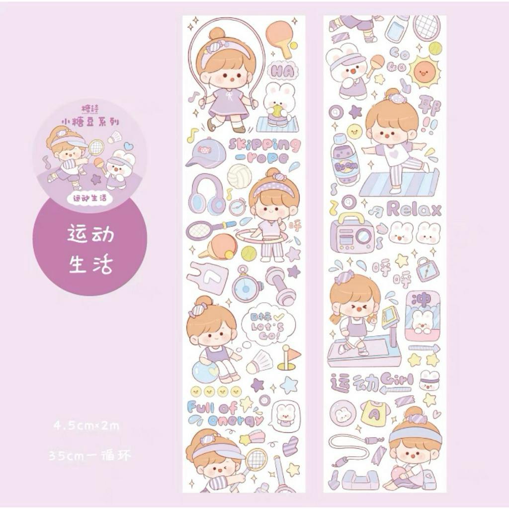 Cuộn 3m washi tape sticker Chibi đáng yêu 6 màu sắc, dùng trang trí sổ tay nhật kí, bulletjournal, dùng làm DIY