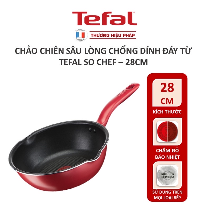 Tefal- Chảo sâu lòng chống dính đáy từ Tefal So Chef G1358695 size 28cm- Hàng chính hãng