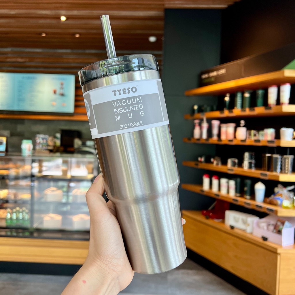 Ly giữ nhiệt 900ml chất lượng cao ruột inox 304 kèm ống hút tiện dụng