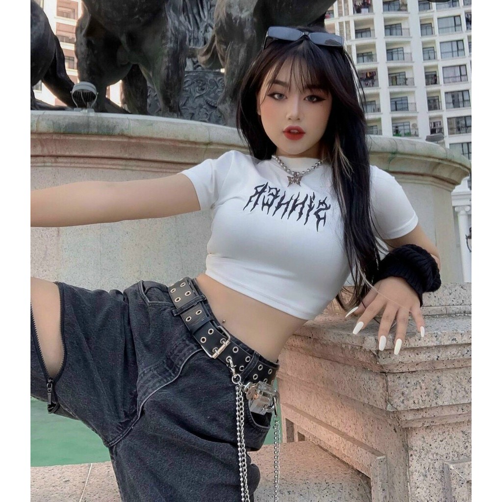 Áo croptop SINNER  Swag Girl ACON 208 cá tính, áo thun kiểu nữ crop ngầu cool, form ôm ngắn, in hình độc lạ trắng đen