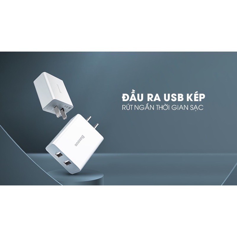 Giảm giá - Cốc sạc-Củ sạc nhanh BASEUS 2 cổng USB 10.5W cho IPad iPhone 11 Pro X 8 7 Plus Xs Max Samsung Xiaomi