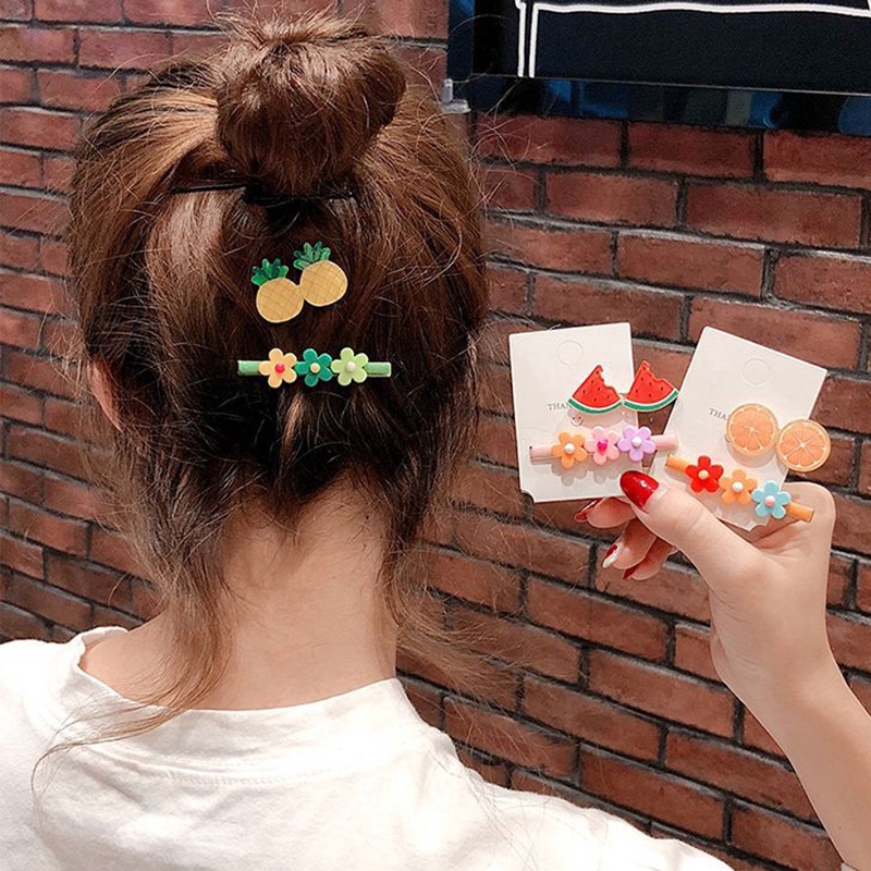 Kẹp tóc họa tiết hoa và trái cây ngọt ngào dễ thương cho bé gái