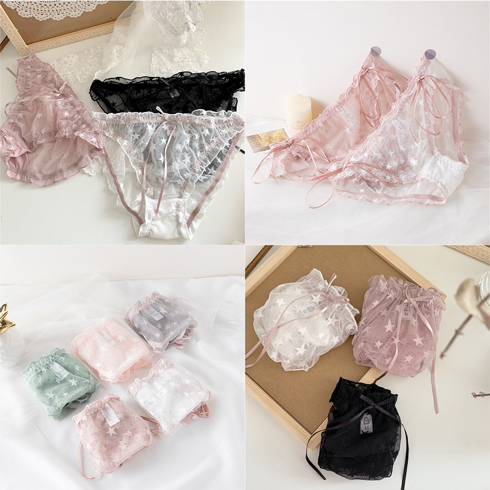 Quần Lót Cotton Phối Ren Lưng Thấp Dễ Thương Cho Nữ