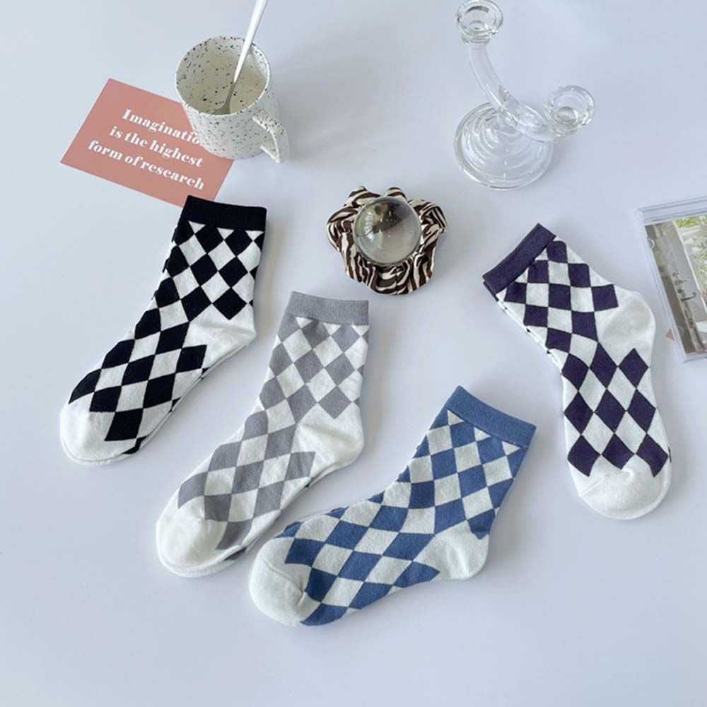Vớ cotton họa tiết hình học nhiều màu phong cách đường phố Hàn Quốc cho nữ