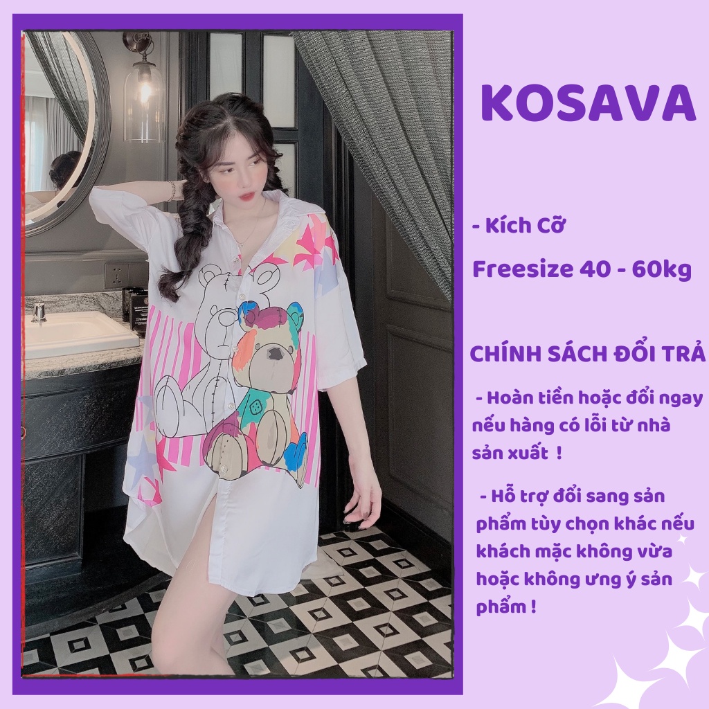 Đồ Ngủ Nữ váy ngủ lụa sơmi chất liệu satin thiết kế hình dễ thương KOSAVA