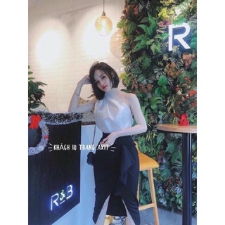 Áo kiểu lệch vai vải phi sang xịn mịn