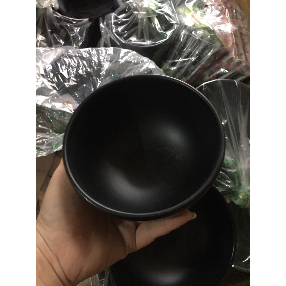 Tô tròn to dày đựng cháo,bún,phở nhựa Melamine nhám đen nhiều Size