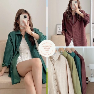 Áo sơ mi cổ đức, dài tay chất nhung tăm form rộng Unisex , áo sơ mi nhung tăm nhiều màu hot- SM30