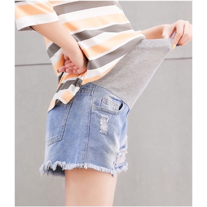 Quần sooc bầu chất jean cao cấp loại1 co giãn❤️quần bầu short có đáp bụng☘️có chun chỉnh to nhỏ theo từng thai kỳ