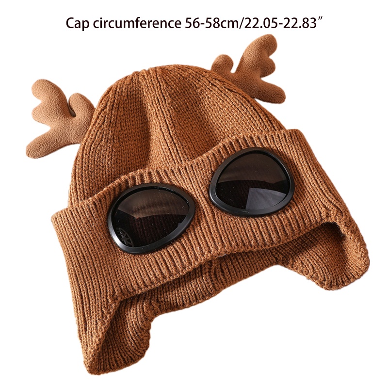 Mũ beanie Dệt Kim Tích Hợp Kính Bảo Vệ Tai Màu Sắc Trơn Dành Cho Trượt Tuyết