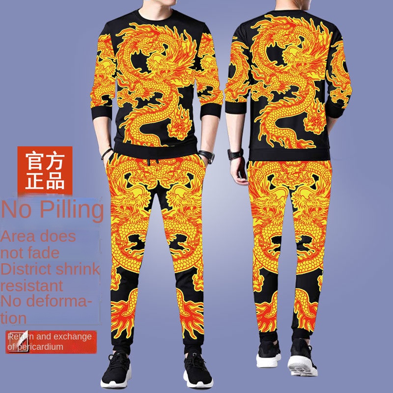 Set đồ thể thao dài tay dáng rộng in họa tiết phong cách Hàn Quốc cho nam