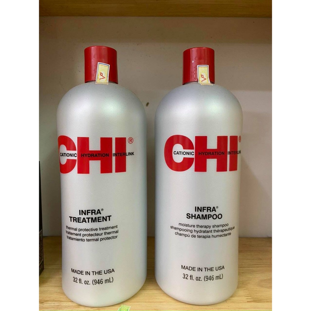 Chính Hãng - Cặp dầu gội xả CHI Infra shampoo & treatment siêu mượt cho tóc khô hư tổn (xám)Mỹ 946ml X 2 - Tặng Tinh Dầu